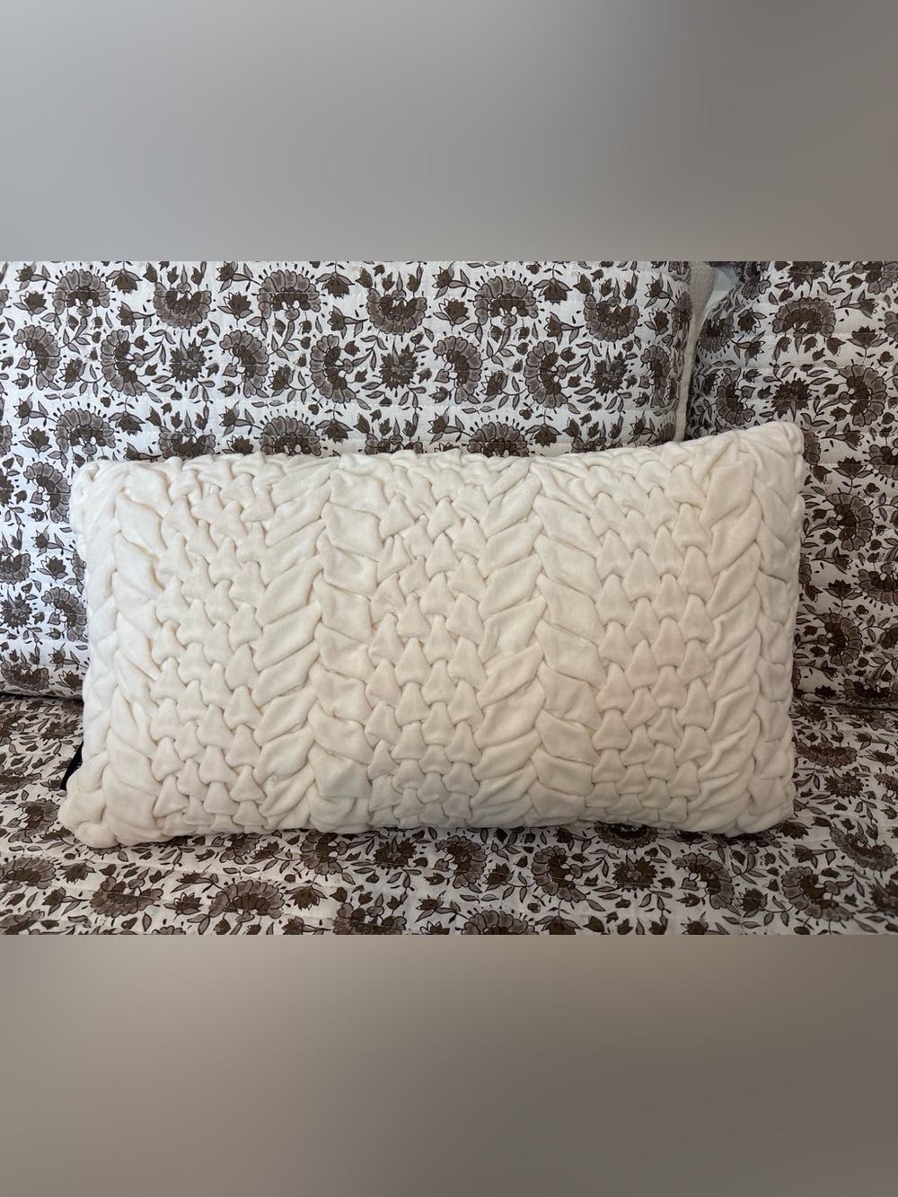 Safavieh Ivory Velvet Textured Lumbar Throw Pillow 12x20